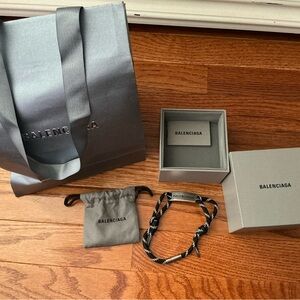 Balenciaga Black and White Rope Choker with Logo Plate